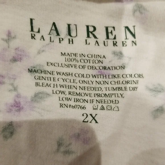 Lauren Ralph Lauren cream w/purple flowers long sleeve pajamas sz 2X EUC - Picture 7 of 8